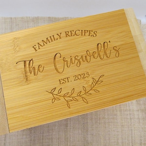 Personalized Recipe Box - Family Recipes - Bamboo Recipe Box - Custom Personalized Wooden Recipe Box