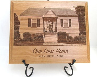 Inwijdingsfeest Cadeau - Nieuw huis Foto Houten Plaquettebord - Aangepast lasergegraveerd houten huisbord - Kies uw maat