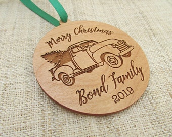 Classic Truck Christmas Ornament - Wood Vintage Truck Christmas Ornament - Personalized Wooden Ornament - Family Tree Ornament