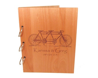 Tandem Bicycle Wedding Guest Book Photo Album LARGE SIZE - Real Wood Covers Personalized