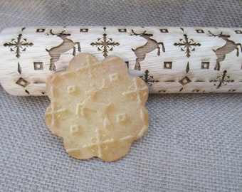 Reindeer Engraved Rolling Pin - Embossed Christmas Cookie Stamp - Holiday Rolling Pin