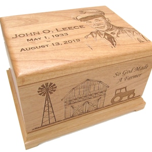 Custom Engraved Wooden Urn - Personalized Photo Urn - Wood Engraved Keepsake Box