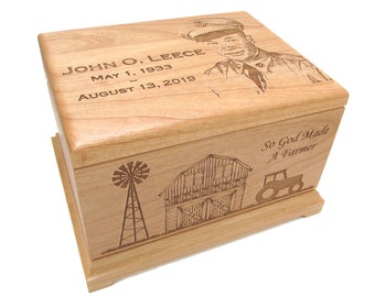 Custom Engraved Wooden Urn - Personalized Photo Urn - Wood Engraved Keepsake Box