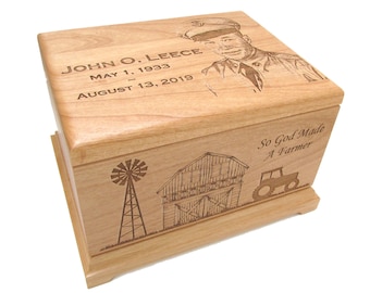 Custom Engraved Wooden Urn - Personalized Photo Urn - Wood Engraved Keepsake Box