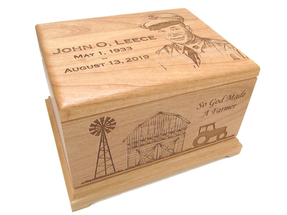 Custom Engraved Wooden Urn - Personalized Photo Urn - Wood Engraved Keepsake Box