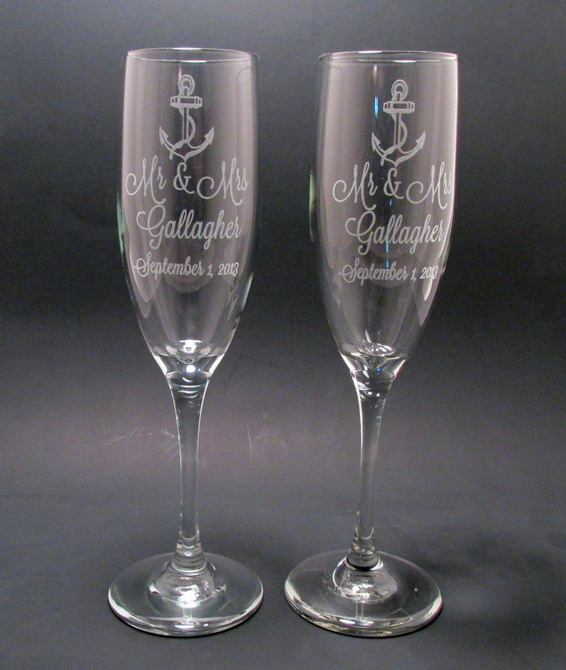 Personalized Anchor Champagne Flutes Wedding Toasting Flutes Set of 2 image 4