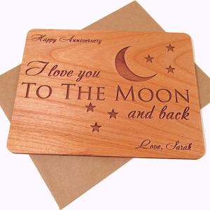 I Love You to the Moon and Back Anniversary Card - Real Wood Card