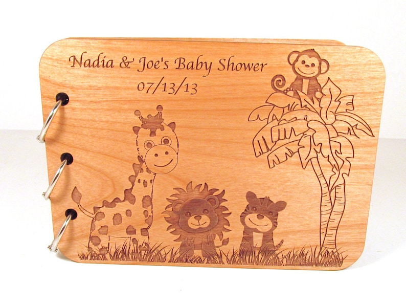Jungle Baby Shower Guest Book Real Wood Engraved Cover Etsy