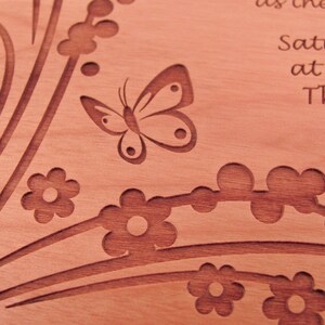 Wooden Wedding Invitation Real Wood Invitation Floral Butterfly Design image 3