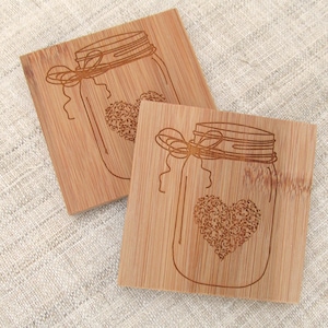 Mason Jar Coasters - Engraved Bamboo - Wooden Coasters - Set of 4