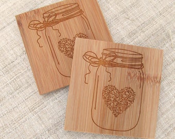 Mason Jar Coasters - gegraveerd bamboe - houten onderzetters - Set van 4
