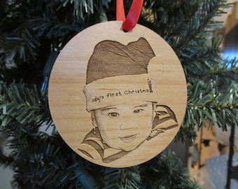 Baby's First Christmas Photo Ornament - Wood Picture Christmas Ornament