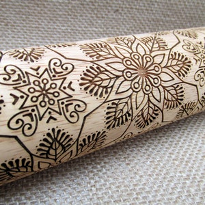 Engraved Rolling Pin - Embossed Floral Design Cookie Stamp - Floral Rolling Pin
