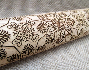 Engraved Rolling Pin - Embossed Floral Design Cookie Stamp - Floral Rolling Pin