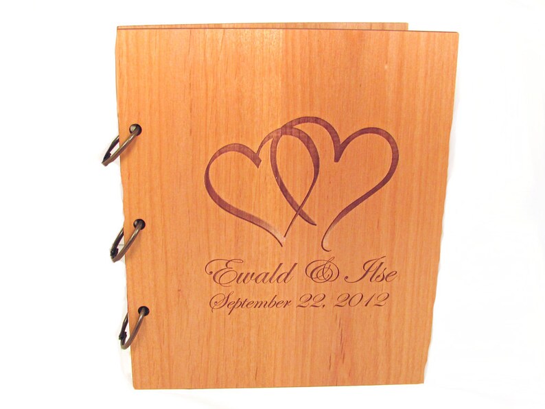 Wooden Wedding Guest Book Photo Album LARGE SIZE Double Heart Design