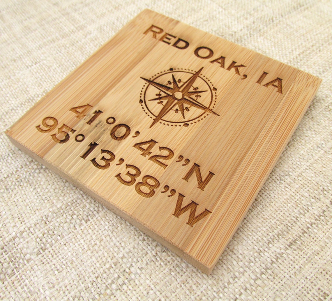 Postcode Coasters Your City Coordinate Coasters - Favorite Town Bamboo Coasters - Etsy