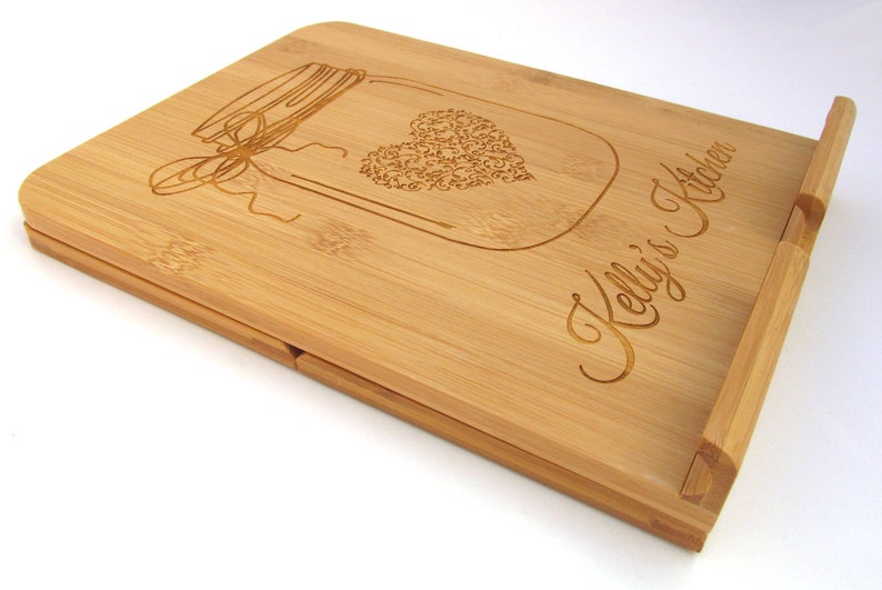 Custom Bamboo iPad Holder Recipe Stand for iPad Kindle Nook Engraved Tablet Stand