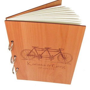 Tandem Bicycle Wedding Guest Book Photo Album LARGE SIZE Real Wood Covers Personalized image 2