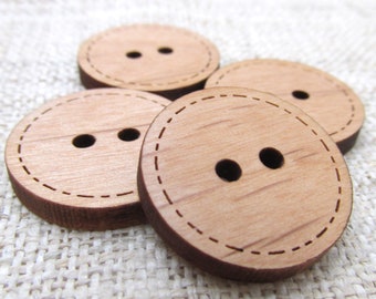 Wooden Buttons - Engraved Laser Cut Wood Buttons - Stitched Border Design