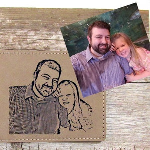 Engraved Photo Leather Wallet - Leatherette Bifold Wallet with Picture