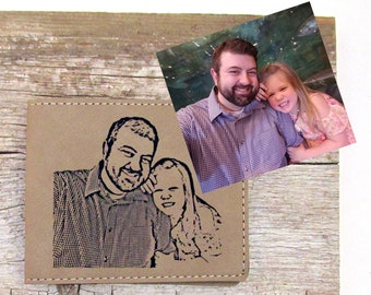 Engraved Photo Leather Wallet - Leatherette Bifold Wallet with Picture