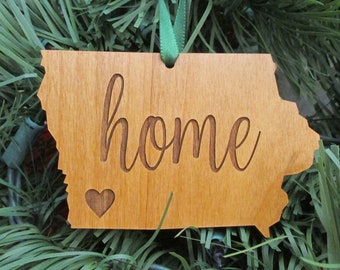 Iowa Wood Ornament - State of Iowa Shaped Ornament - Choose Your City or Town