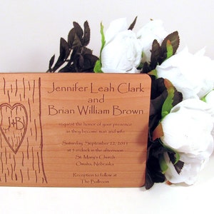 Engraved Wooden Wedding Invitation Real Wood Invitation image 2