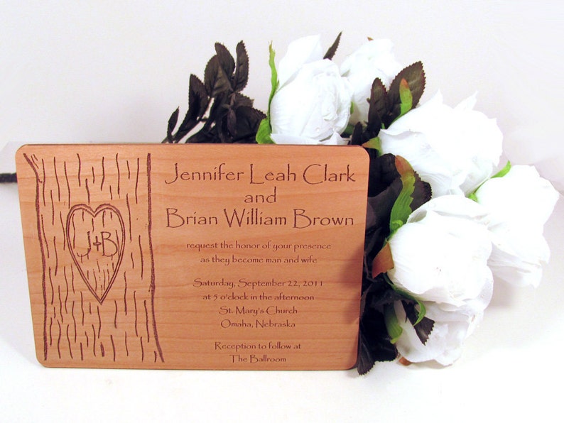 Engraved Wooden Wedding Invitation Real Wood Invitation image 2