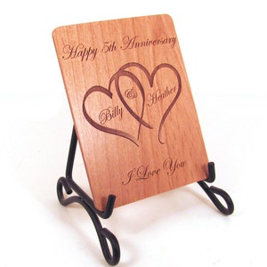 Anniversary Card 5 Year Anniversary Wood Card Personalized Engraving image 3