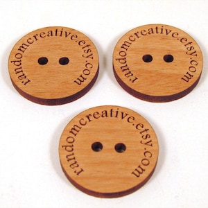 Custom Wooden Buttons - Your Shop Name or Logo - 10 Buttons