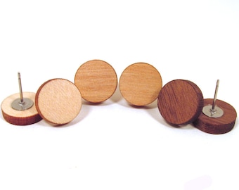 Wood Post Stud Earrings - Wooden Earrings