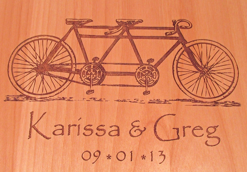 Tandem Bicycle Wedding Guest Book Photo Album LARGE SIZE Real Wood Covers Personalized image 3