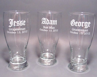 Personalized Wedding Party Pilsner Glasses - SET OF 6