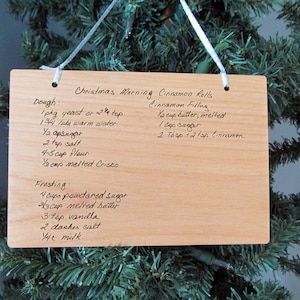 Rezeptkarte Weihnachtsverzierung - Hergestellt mit der Originalhandschrift von Ihrer Rezeptkarte - Handgeschriebene Holzrezeptverzierung
