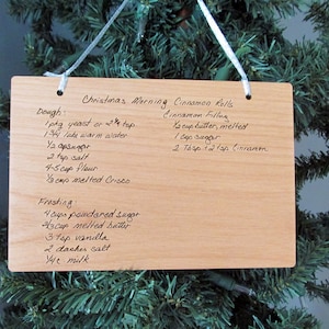 Recipe Card Christmas Ornament - Made with the original handwriting from your recipe card - Handwritten Wooden Recipe Ornament