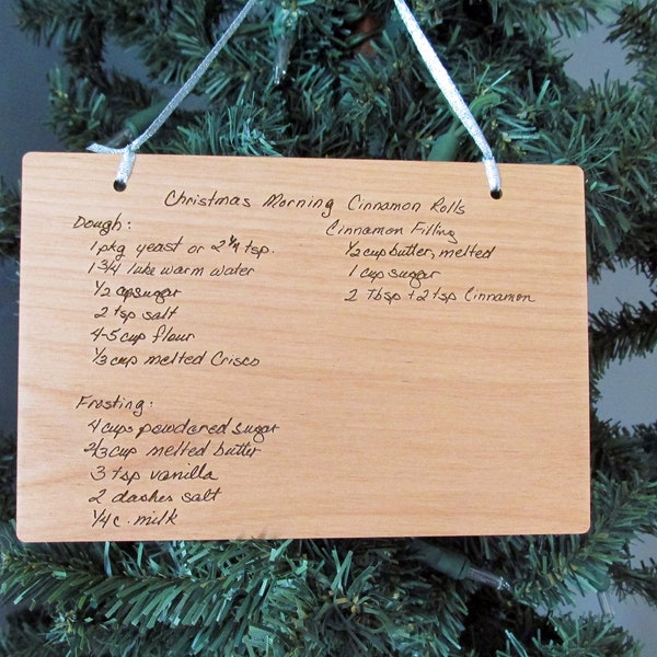 Weihnachtsschmuck aus einer Rezeptkarte – Hergestellt mit der Originalhandschrift Ihrer Rezeptkarte – Handgeschriebener Rezeptschmuck aus Holz