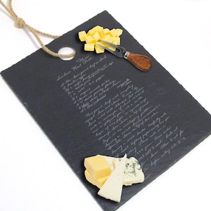 Slate Cheese Board with Handwritten Recipe - Slate Cutting Board with Handwriting - Charcuterie Board with your recipe