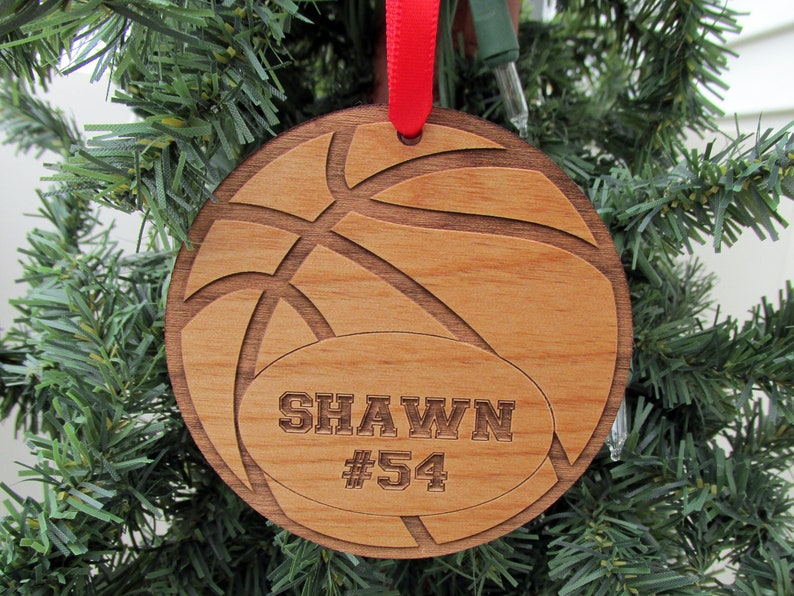 Basketball Wooden Christmas Ornament Personalized Basketball Ornament Custom Wood Ornament image 1