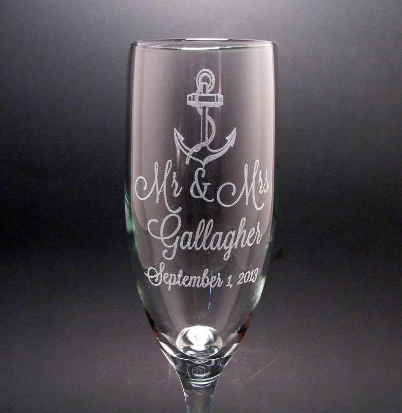 Personalized Anchor Champagne Flutes Wedding Toasting Flutes Set of 2 image 2