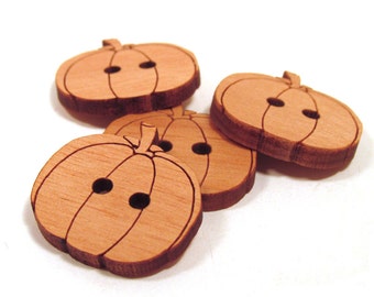 Wooden Pumpkin Buttons - Laser Engraved Wooden Buttons