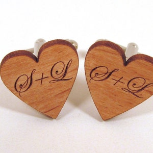 Personalized Heart Cuff Links Engraved Wooden Cuff Links image 1