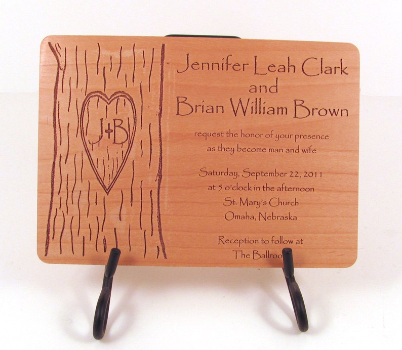 Engraved Wooden Wedding Invitation Real Wood Invitation image 3