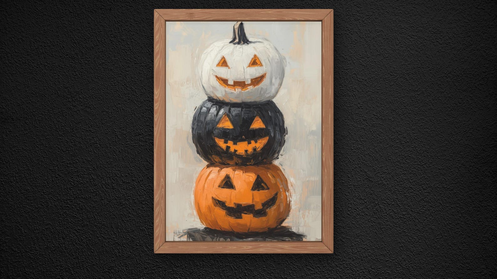 Stacked Jack-o'lanterns Oil Painting Halloween Pumpkin Trio Canvas Art ...
