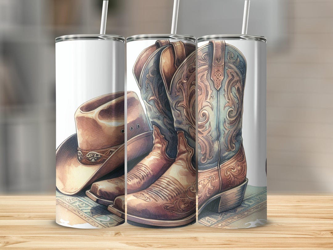 Western Cowgirl Boots Hat Tumbler Wrap, Wild West, 20oz Skinny ...