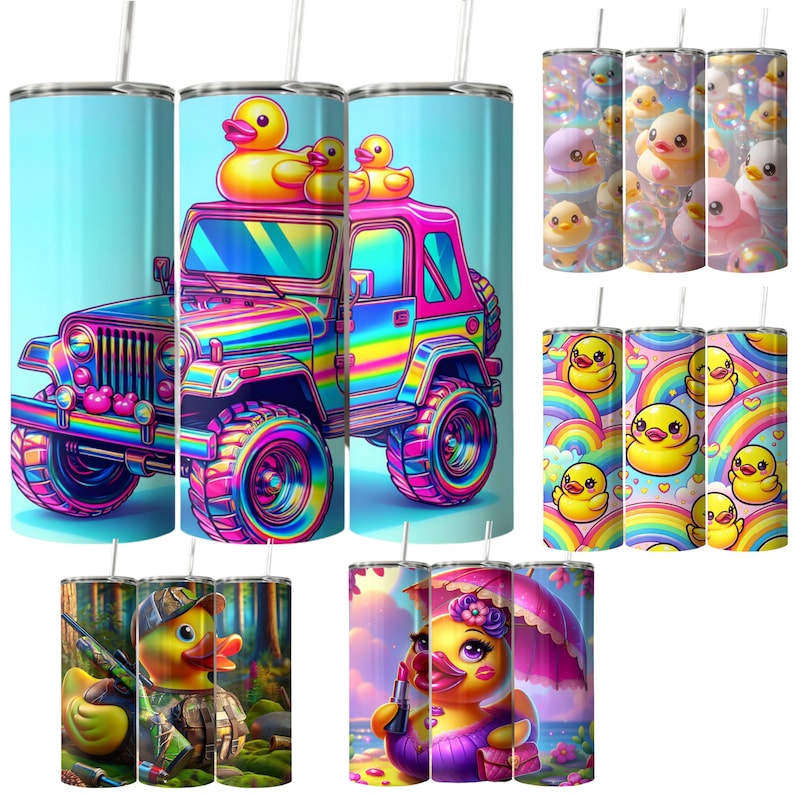 Rubber Duck Tumbler Wrap Bundle, 20oz Skinny Design Sublimation, PNG Digital Downloads, Cute Ducks, Ducky, Rainbow, Funny Tumblers image 3