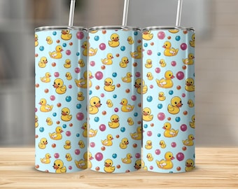 Cute Rubber Duck Seamless Tumbler Sublimation Wraps, Duckies Bubbles, Kawaii, PNG Digital Download, 20oz Skinny Tumblers