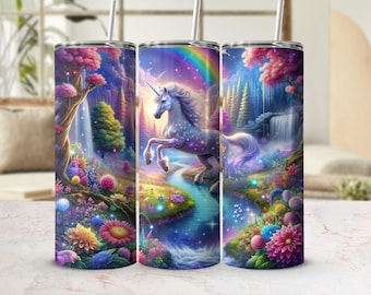 Fantasy Enchanted Forest Eenhoorn vlinder beker wrap, 20oz mager sublimatieontwerp, digitale png-download