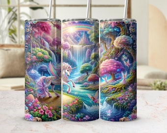 Fantasy Enchanted Forest Eenhoorn vlinder beker wrap, 20oz mager sublimatieontwerp, digitale png-download