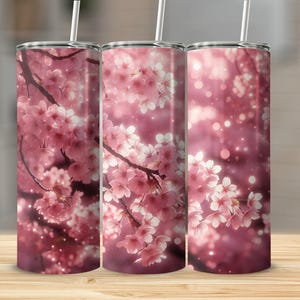 Pink Japanese Cherry Blossom Tumbler Wrap, 20oz Skinny Sublimation Design, Floral, Flowers, Nature PNG Digital Download