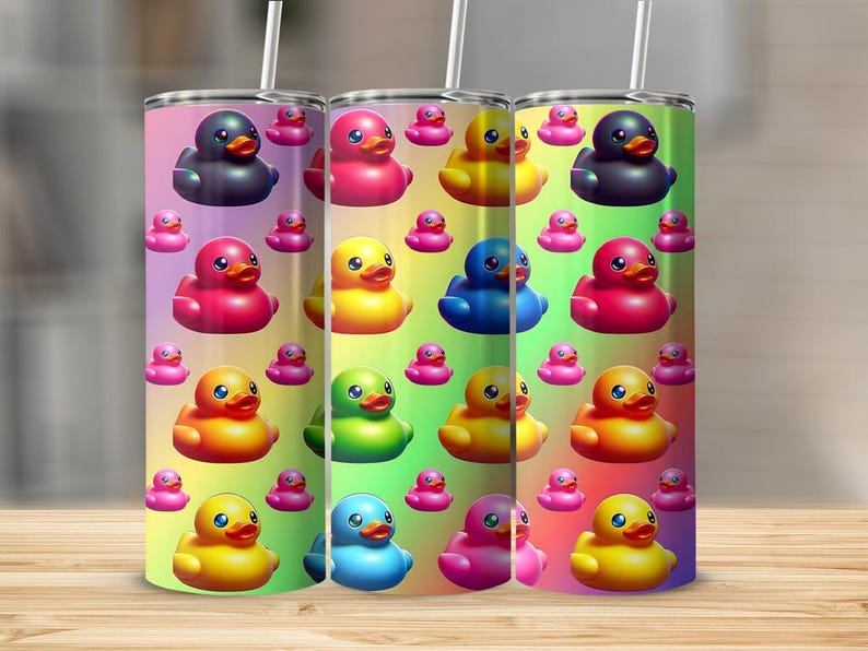 Rubber Duck Tumbler Wrap Bundle, 20oz Skinny Design Sublimation, PNG Digital Downloads, Cute Ducks, Ducky, Rainbow, Funny Tumblers image 4